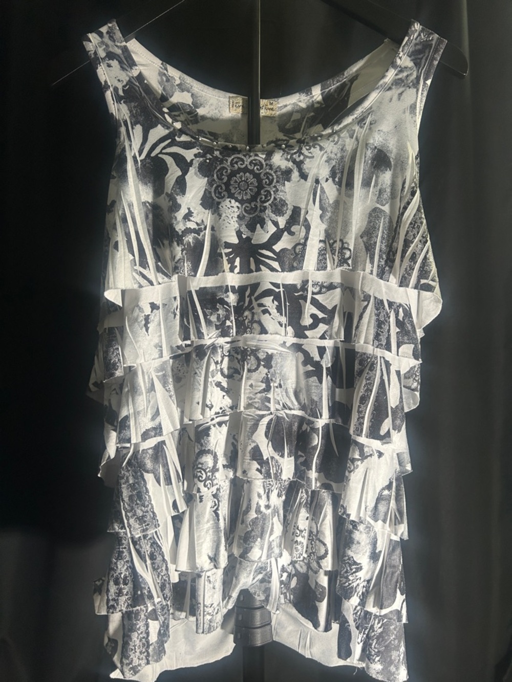 live and let live White and Black Printed Ruffle Tank Top